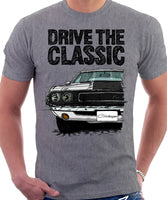 Drive The Classic Dodge Challenger 1970 Black Hood. T-shirt in Heather Grey Colour