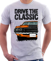 Drive The Classic Dodge Challenger 1970 Black Hood. T-shirt in White Colour