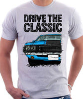 Drive The Classic Dodge Challenger 1970 Black Hood. T-shirt in White Colour