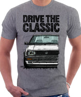 Drive The Classic VW Jetta Mk2 Late Model. T-shirt in Heather Grey Colour