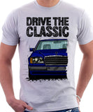 Drive The Classic Mercedes W124 Late Model Black Bumper. T-shirt in White Colour