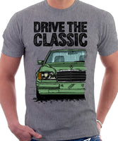 Drive The Classic Mercedes W124 Late Model Colour Bumper. T-shirt in Heather Grey Colour