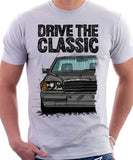 Drive The Classic Mercedes W124 Late Model Colour Bumper. T-shirt in White Colour