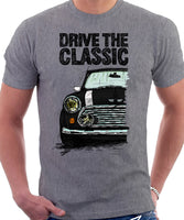 Drive The Classic Mini Cooper (Hood Stripes). T-shirt in Heather Grey Colour