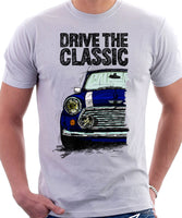 Drive The Classic Mini Cooper (Hood Stripes). T-shirt in White Colour