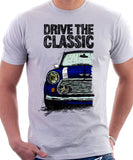 Drive The Classic Mini Cooper (Hood Stripes). T-shirt in White Colour