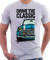 Drive The Classic Mini Cooper (Hood Stripes). T-shirt in White Colour