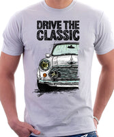 Drive The Classic Mini Cooper (Hood Stripes). T-shirt in White Colour