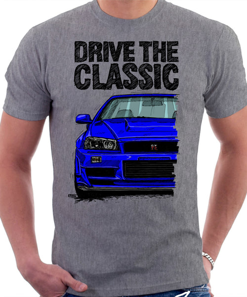 Drive The Classic Nissan Skyline R34. T-shirt in Heather Grey Colour