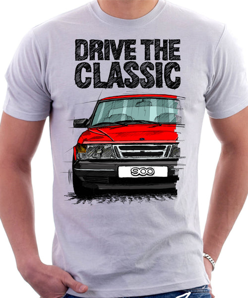 Drive The Classic Saab 900 Late Model. T-shirt in White Colour