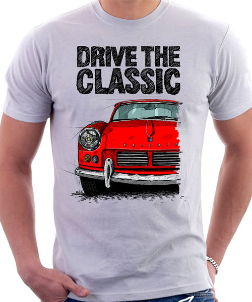 Drive The Classic Triumph Spitfire Mk2 Hardtop. T-shirt in White Colour