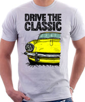 Drive The Classic Triumph Spitfire Mk3 Hardtop. T-shirt in White Colour