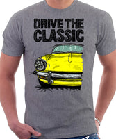 Drive The Classic Triumph Spitfire Mk3 Softtop. T-shirt in Heather Grey Colour