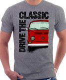 Drive The Classic VW T2 Baywindow Early Model . T-shirt in Heather Grey Colour