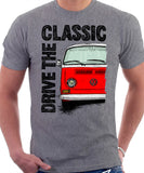 Drive The Classic VW T2 Baywindow Early Model . T-shirt in Heather Grey Colour