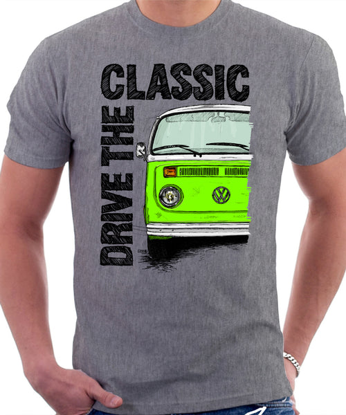 Drive The Classic VW T2 Baywindow Late Model . T-shirt in Heather Grey Colour