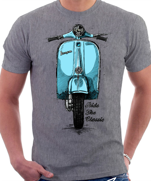 Ride The Classic Vespa. T-shirt in Heather Grey Colour