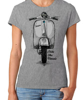 Ride The Classic Vespa. Women T-shirt in Heather Grey Colour