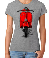 Ride The Classic Vespa. Women T-shirt in Heather Grey Colour