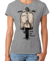 Ride The Classic Vespa. Women T-shirt in Heather Grey Colour