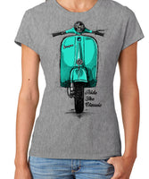 Ride The Classic Vespa. Women T-shirt in Heather Grey Colour