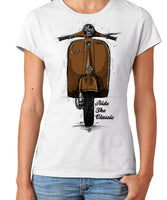 Ride The Classic Vespa. Women T-shirt in White Colour