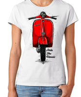 Ride The Classic Vespa. Women T-shirt in White Colour