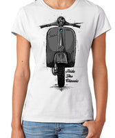 Ride The Classic Vespa. Women T-shirt in White Colour