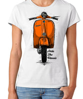 Ride The Classic Vespa. Women T-shirt in White Colour