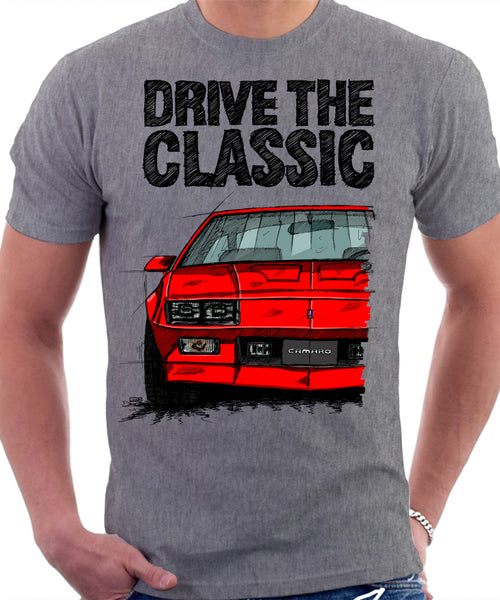 Drive The Classic Chevrolet Camaro 3 Gen Z28 Late Model. T-shirt in Heather Grey Colour