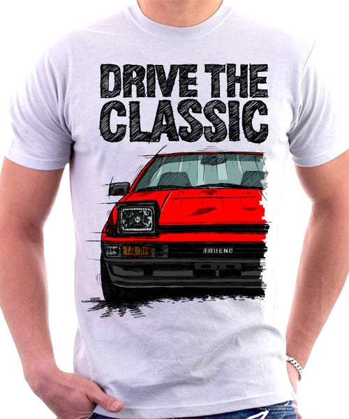 Drive The Classic Toyota AE86 Trueno Late Model. T-shirt in White Colour