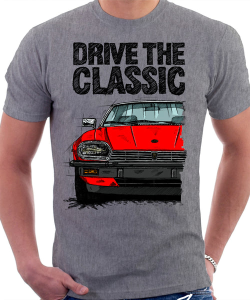 Drive The Classic Jaguar XJ-S Early Model. T-shirt in Heather Grey Colour