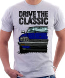 Drive The Classic Jaguar XJ-S Late Model Round Headlights. T-shirt in White Colour