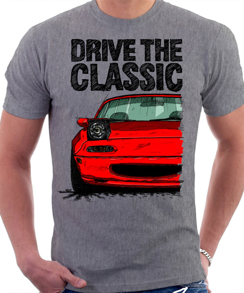 Drive The Classic Mazda MX5 1st Generation Lights Open. T-shirt in Heather Grey Colour