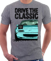 Drive The Classic Mazda MX5 1st Generation Lights Open. T-shirt in Heather Grey Colour