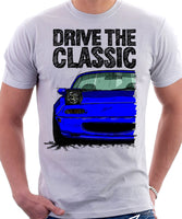 Drive The Classic Mazda MX5 1st Generation Lights Open. T-shirt in White Colour