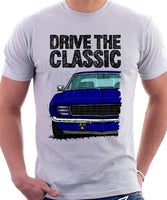 Drive The Classic Chevrolet Camaro RS 1969. T-shirt in White Color