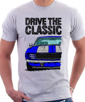 Drive The Classic Chevrolet Camaro RS 1969. T-shirt in White Color