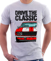 Drive The Classic Chevrolet Camaro SS 1969. T-shirt in White Color