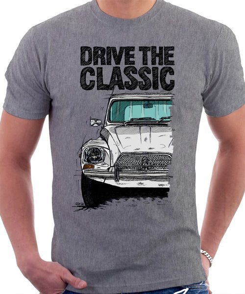 Drive The Classic Citroen Dyane Early Model. T-shirt in Heather Grey Colour