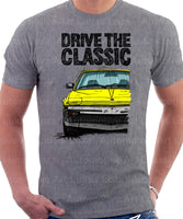 Drive The Classic Fiat X1/9 Late Model Black Splitter. T-shirt in Heather Grey Colour