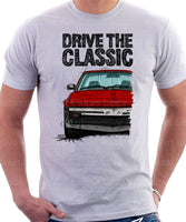 Drive The Classic Fiat X1/9 Late Model Black Splitter. T-shirt in White Colour