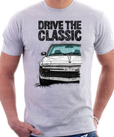 Drive The Classic Fiat X1/9 Late Model Colour Splitter. T-shirt in White Colour