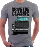 Drive The Classic Ford Anglia 105E (White Roof). T-shirt in Heather Grey Colour