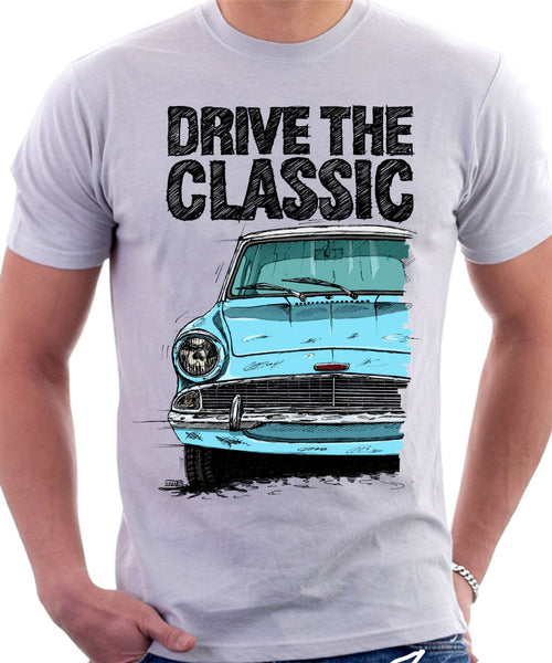 Drive The Classic Ford Anglia 105E (White Roof). T-shirt in White Colour