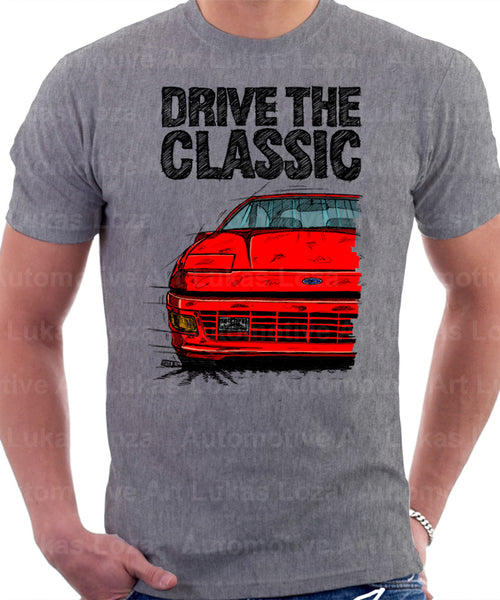 Drive The Classic Ford Probe 1.  Front Version 2. T-shirt in Heather Grey Colour