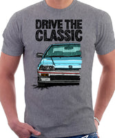 Drive The Classic Honda CRX 1st Gen Early Model. T-shirt in Heather Grey Color.