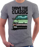 Drive The Classic Honda CRX 1st Gen Early Model. T-shirt in Heather Grey Color.