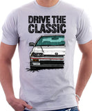 Drive The Classic Honda CRX 1st Gen Early Model. T-shirt in White Color.