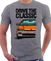 Drive The Classic Honda CRX 1st Gen Late Model. T-shirt in Heather Grey Color.